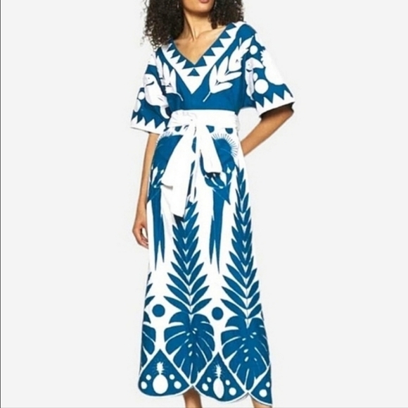 XS/S Farm Rio Blue Embroidered Maxidress - Picture 2 of 5